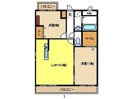 ディアコートK(2LDK/2階)の間取り写真