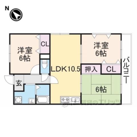 パークサイドスクエア(3LDK/3階)の間取り写真