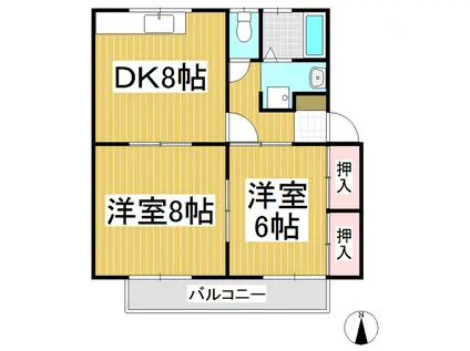 メゾン四ツ屋(2DK/2階)の間取り写真