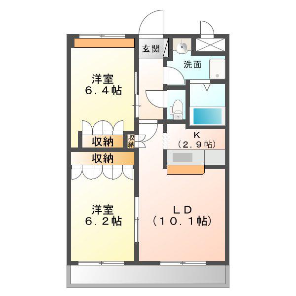 フルスパッセンC(2LDK/2階)の間取り写真