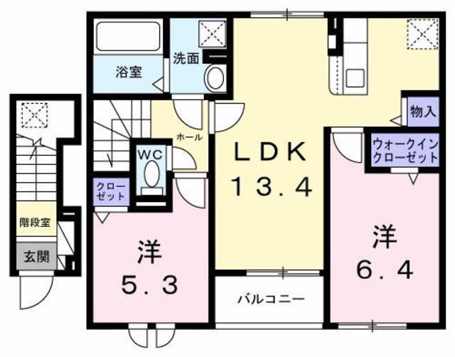 ヴァン リュミエール(2LDK/2階)の間取り写真
