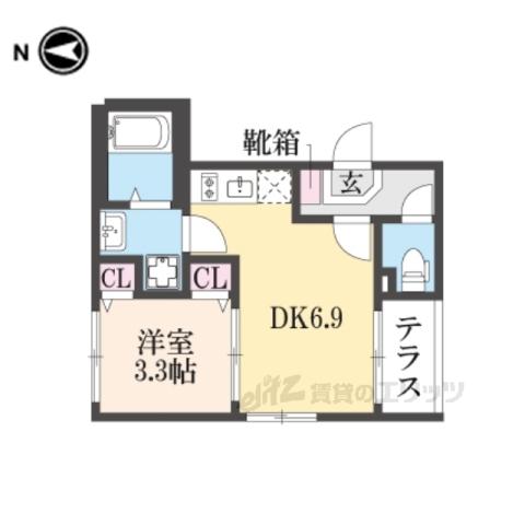 ハーモニーテラス深草仙石屋敷町(1DK/1階)の間取り写真