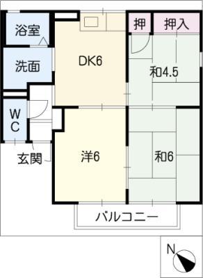 プリシェール神戸A棟(3DK/1階)の間取り写真
