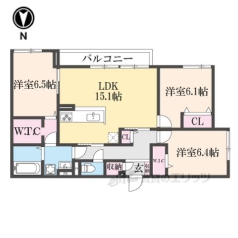 D-ROOM橿原市畝傍御陵前PJ(3LDK/3階)の間取り写真