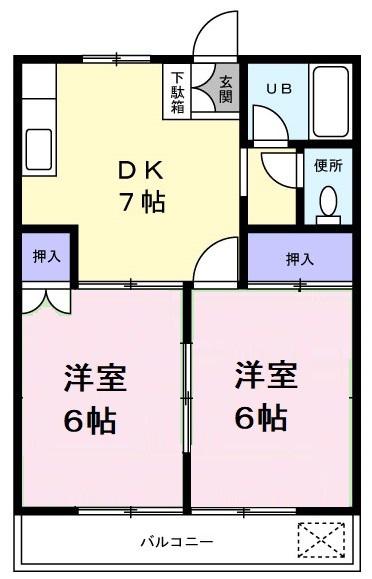 カームダウンハイツB棟(2DK/1階)の間取り写真