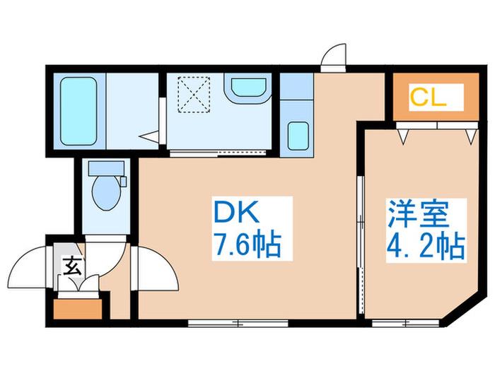 キューブ二十四軒4-4(1DK/2階)の間取り写真