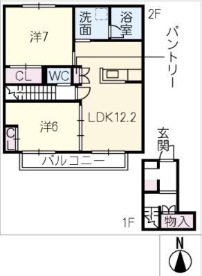 C´S天白八事(2LDK/2階)の間取り写真