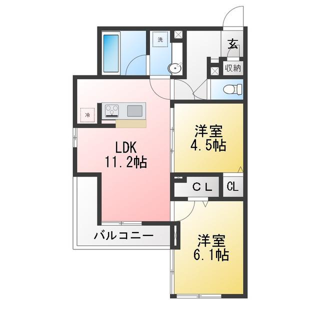 ASSET-COURT八坂(2LDK/2階)の間取り写真