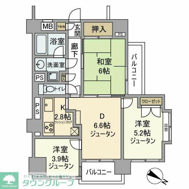 野村ステイツ市が尾(3DK/4階)の間取り写真