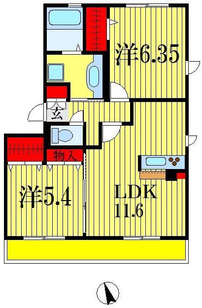 レセンテ小仲台(2LDK/1階)の間取り写真