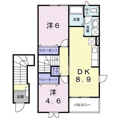 アラモード B(2DK/2階)の間取り写真