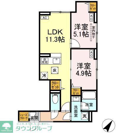 セレスティア下丸子(2LDK/1階)の間取り写真