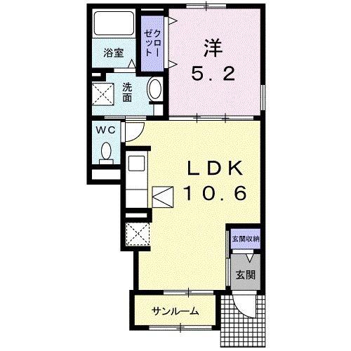 カーサ・フェリーチェ A(1LDK/1階)の間取り写真