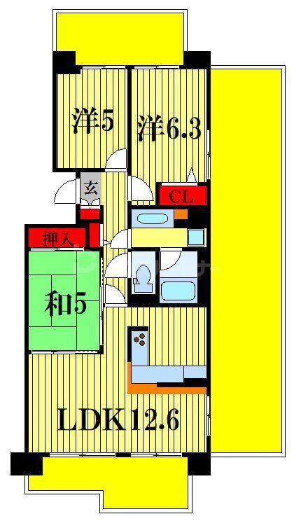 サンパセオ新柏E棟(3LDK/8階)の間取り写真