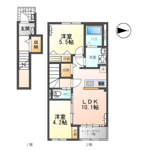 黒岩アパート(2LDK/2階)の間取り写真