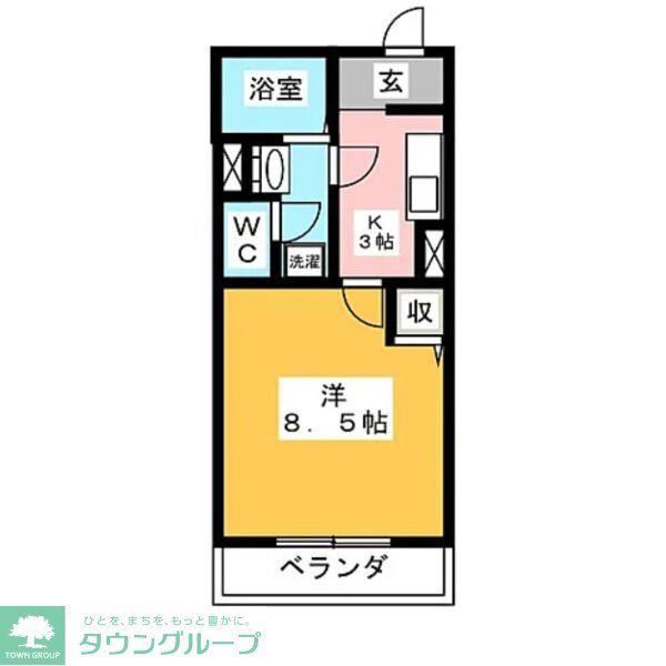 ツインロータスB棟(1K/2階)の間取り写真