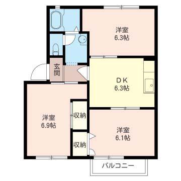 ブレーメン駒ヶ原B(3DK/1階)の間取り写真