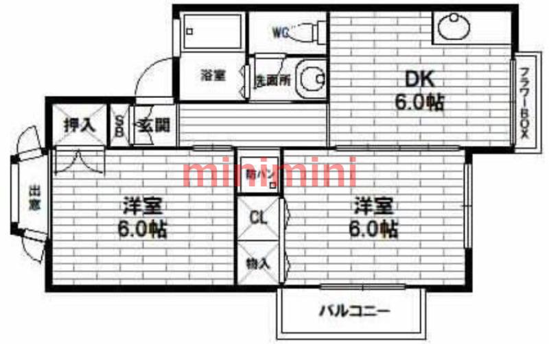 中屋一号館(2DK/2階)の間取り写真