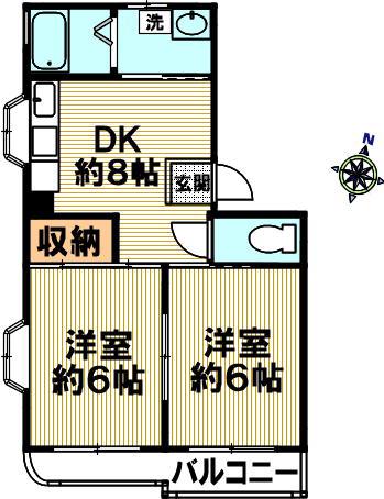 広島屋高徳ハイツ(2DK/2階)の間取り写真
