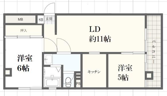 リバティライフ枝吉(2LDK/2階)の間取り写真
