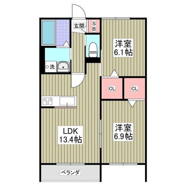 グラントレ宮城(2LDK/3階)の間取り写真