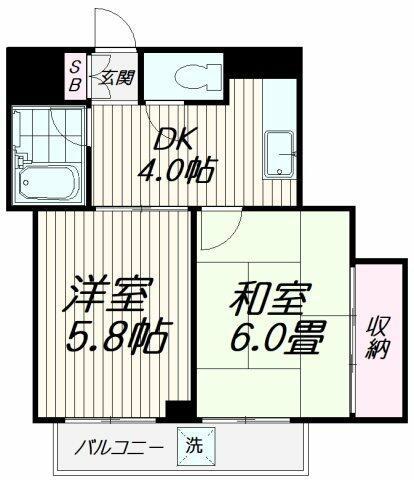 アーバンシティー二葉(2DK/4階)の間取り写真