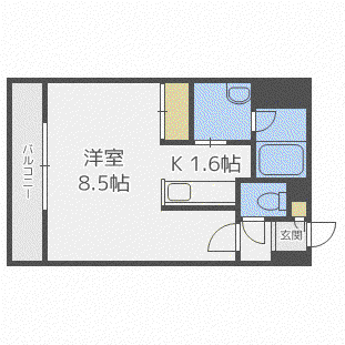 クワイシャノン円山表参道(1K/6階)の間取り写真