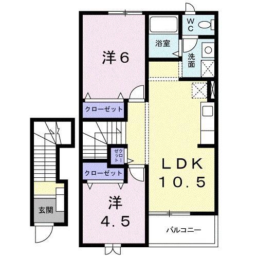 カーサ・プラテリーアA(2LDK/2階)の間取り写真