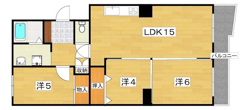 石清水ビューハイツD棟(3LDK/5階)の間取り写真
