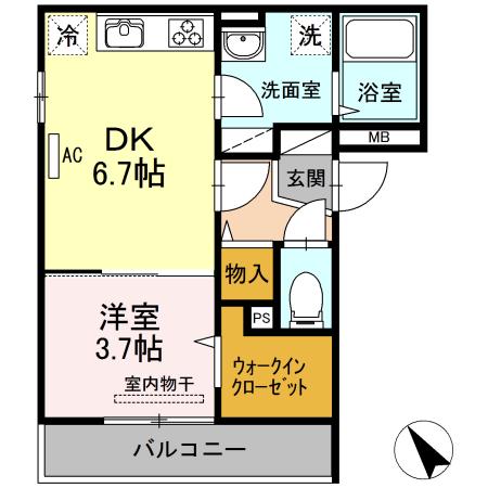 アプリコット美里(1DK/2階)の間取り写真