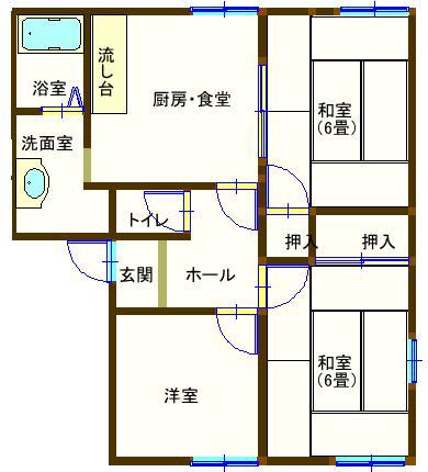 ラフォーレ五十部7(3DK/1階)の間取り写真