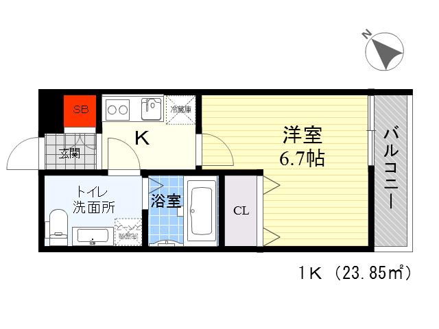 カーサクレスト清水Ⅰ(1K/2階)の間取り写真