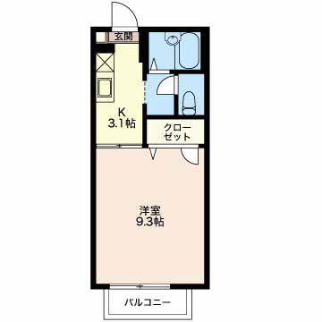 エバーグリーンII(1K/1階)の間取り写真