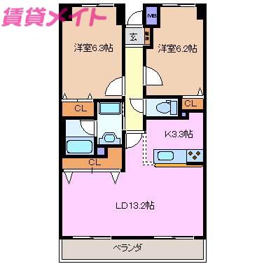 松本ダイヤマンション(2LDK/2階)の間取り写真