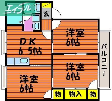 ハイマートラント藤B棟(3DK/2階)の間取り写真
