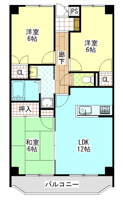 アメニティ鴨宮(3LDK/3階)の間取り写真