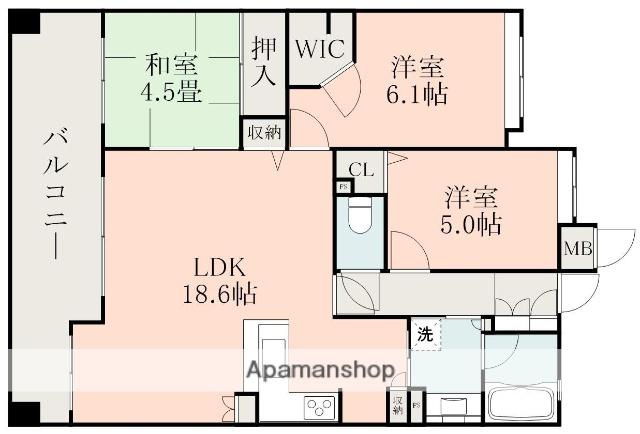 Dクラディア高見馬場(3LDK/5階)の間取り写真