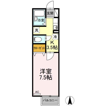 クレール竹原(1K/2階)の間取り写真