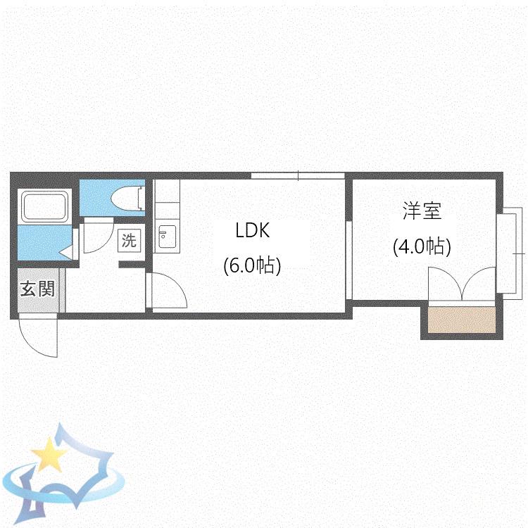 グランフォルム南6条(1DK/2階)の間取り写真