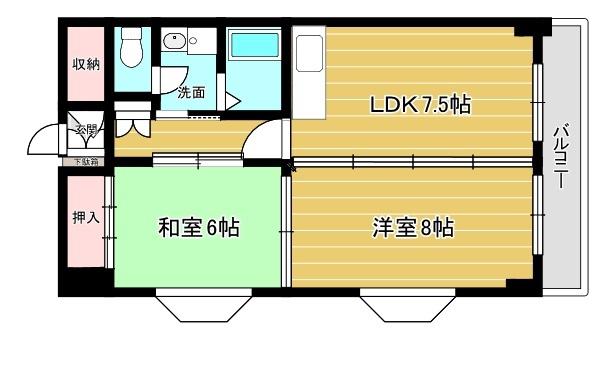 メゾンいわい(2LDK/4階)の間取り写真