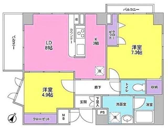 オーキッドテラス宮崎台(2LDK/4階)の間取り写真