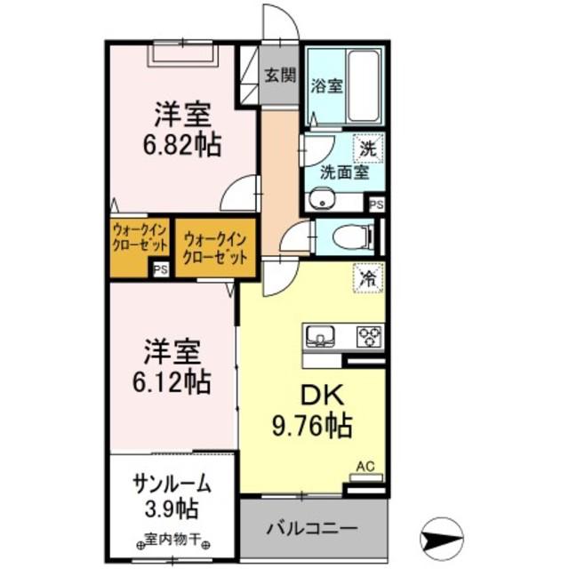 ARK BLISS六町(2DK/2階)の間取り写真