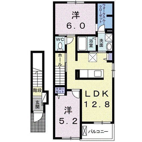 ピアッツァ高木 B(2LDK/2階)の間取り写真