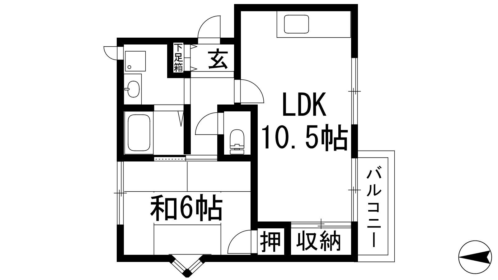 売布ガ丘スカイハイツ(1LDK/2階)の間取り写真