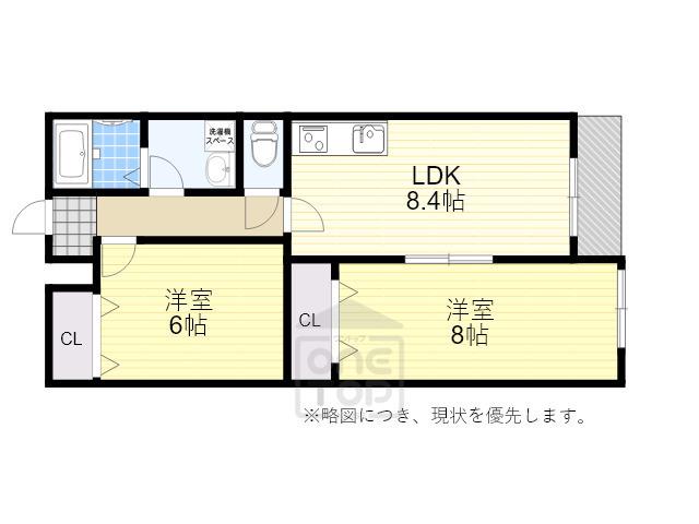 クレセル利倉東Ⅰ(2DK/3階)の間取り写真