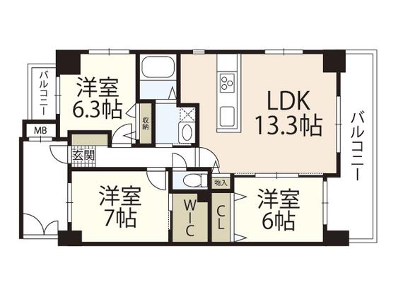 シャルマン庚午北(3LDK/10階)の間取り写真