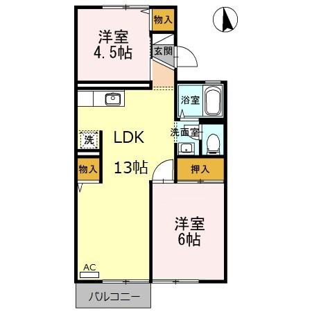 クオーレ中屋敷2(2LDK/2階)の間取り写真
