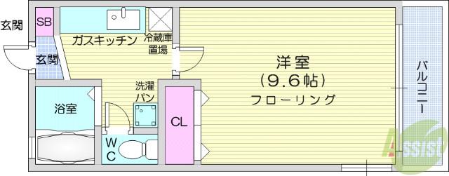アヴニール萩野町(1K/2階)の間取り写真