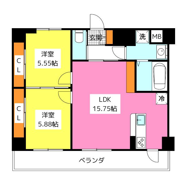 LINDRE長丘(2LDK/2階)の間取り写真