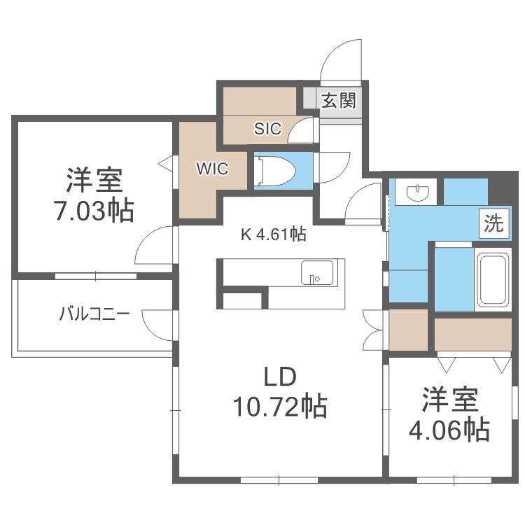 QUADOR CONTIGO高宮(2LDK/2階)の間取り写真
